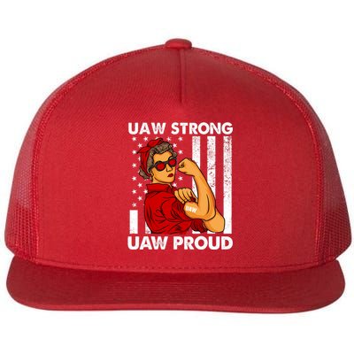 UAW Strong UAW Proud Union Pride Laborer Worker Red US Flag Flat Bill Trucker Hat