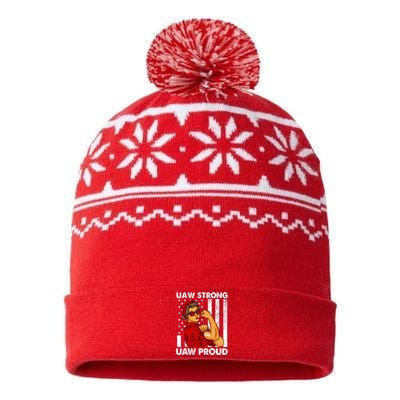 UAW Strong UAW Proud Union Pride Laborer Worker Red US Flag USA-Made Snowflake Beanie