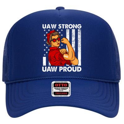 UAW Strong UAW Proud Union Pride Laborer Worker Red US Flag High Crown Mesh Back Trucker Hat