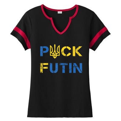 Puck Futin, I Stand With Ukraine, Support Ukraine Ladies Halftime Notch Neck Tee