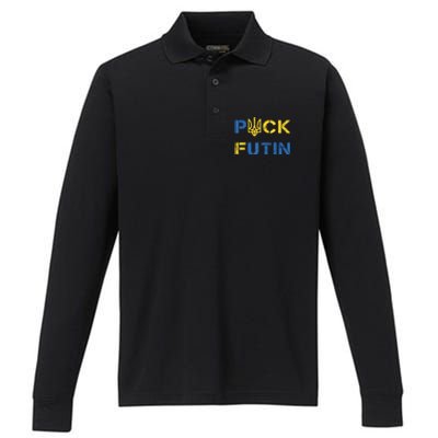 Puck Futin, I Stand With Ukraine, Support Ukraine Performance Long Sleeve Polo