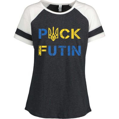 Puck Futin, I Stand With Ukraine, Support Ukraine Enza Ladies Jersey Colorblock Tee