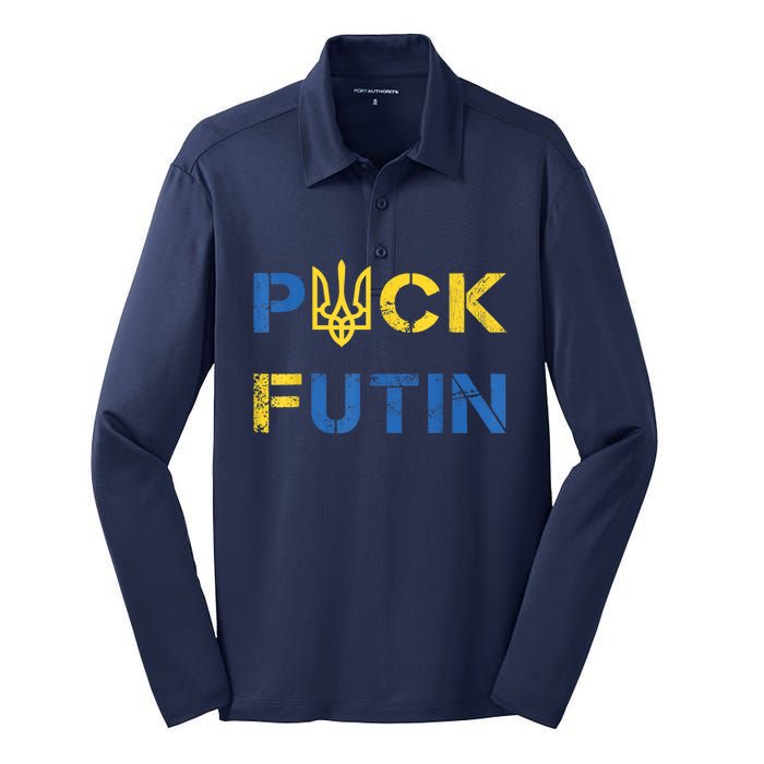 Puck Futin, I Stand With Ukraine, Support Ukraine Silk Touch Performance Long Sleeve Polo