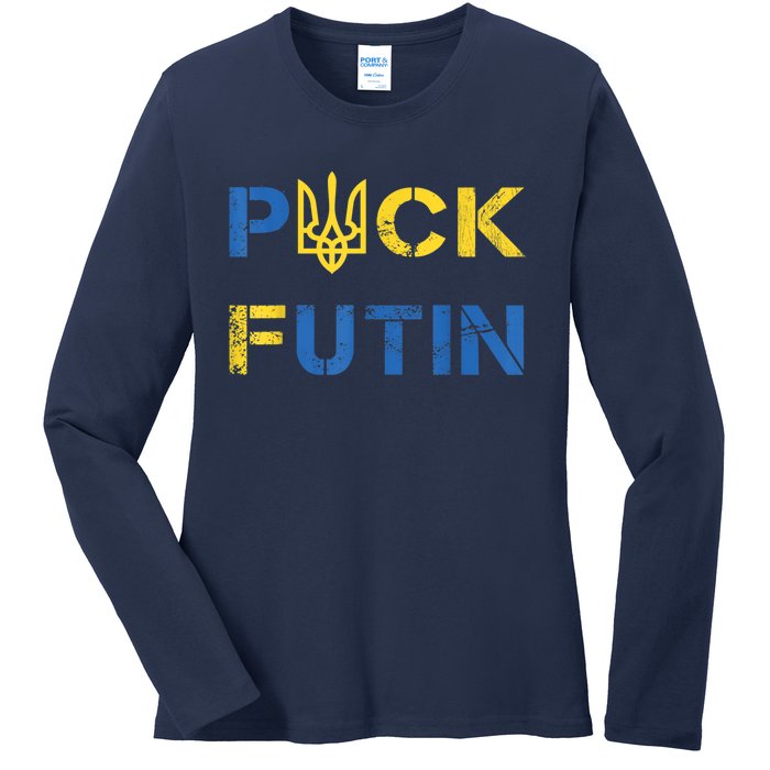 Puck Futin, I Stand With Ukraine, Support Ukraine Ladies Long Sleeve Shirt