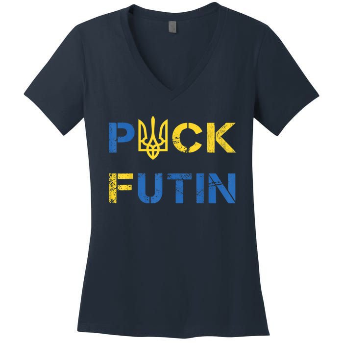 Puck Futin, I Stand With Ukraine, Support Ukraine Women's V-Neck T-Shirt