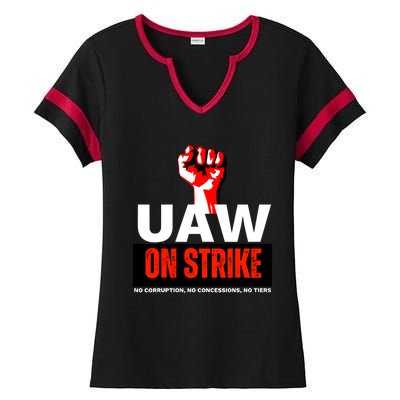 Uaw Strike United Auto Workers Union Strike Gift Walkout Red Ladies Halftime Notch Neck Tee