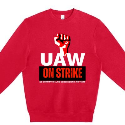 Uaw Strike United Auto Workers Union Strike Gift Walkout Red Premium Crewneck Sweatshirt