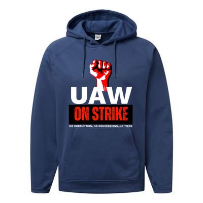 Uaw Strike United Auto Workers Union Strike Gift Walkout Red Performance Fleece Hoodie