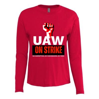 Uaw Strike United Auto Workers Union Strike Gift Walkout Red Womens Cotton Relaxed Long Sleeve T-Shirt