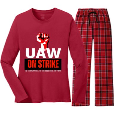 Uaw Strike United Auto Workers Union Strike Gift Walkout Red Women's Long Sleeve Flannel Pajama Set 