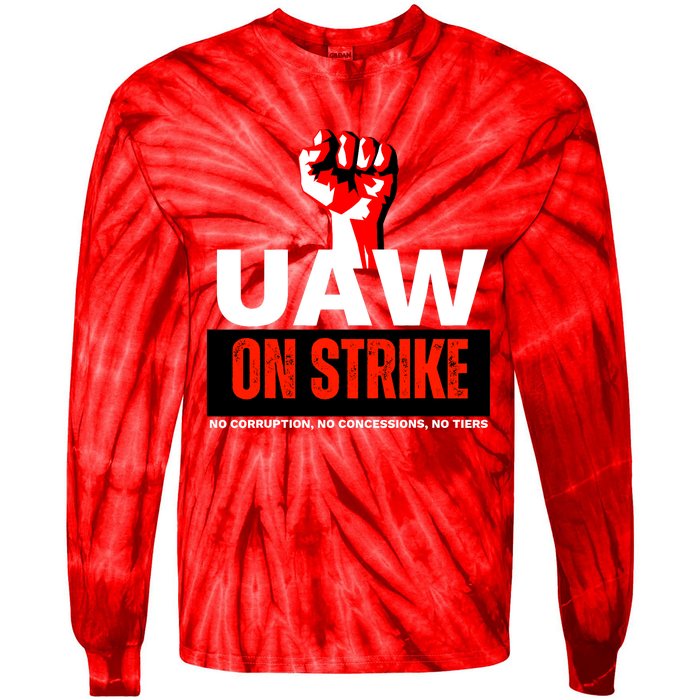 Uaw Strike United Auto Workers Union Strike Gift Walkout Red Tie-Dye Long Sleeve Shirt