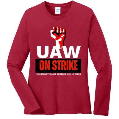 Uaw Strike United Auto Workers Union Strike Gift Walkout Red Ladies Long Sleeve Shirt