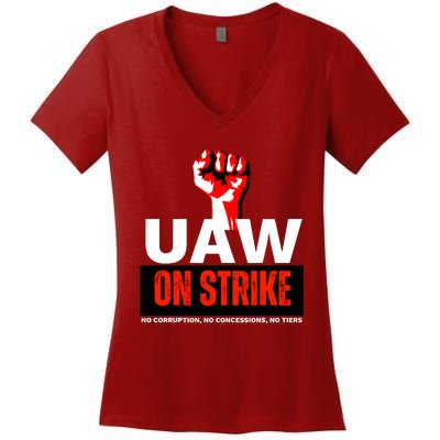 Uaw Strike United Auto Workers Union Strike Gift Walkout Red Women's V-Neck T-Shirt