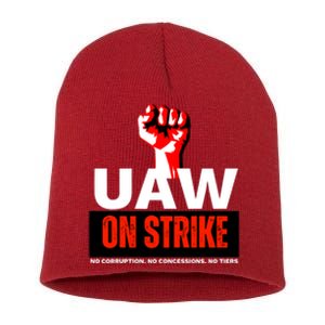 Uaw Strike United Auto Workers Union Strike Gift Walkout Red Short Acrylic Beanie