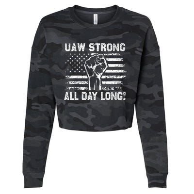 UAW Strike USA Flag Red United Auto Workers Picket Sign Cropped Pullover Crew