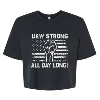 UAW Strike USA Flag Red United Auto Workers Picket Sign Bella+Canvas Jersey Crop Tee