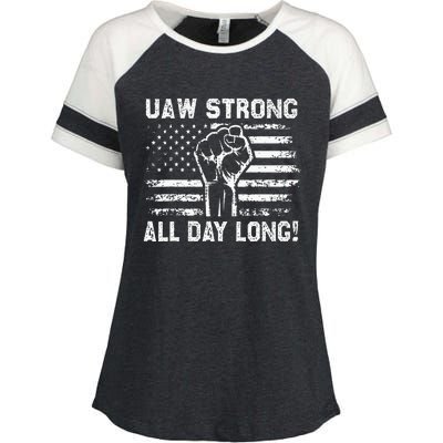 UAW Strike USA Flag Red United Auto Workers Picket Sign Enza Ladies Jersey Colorblock Tee