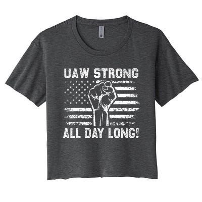 UAW Strike USA Flag Red United Auto Workers Picket Sign Women's Crop Top Tee