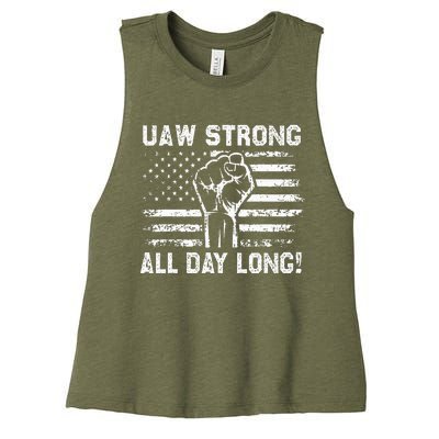 UAW Strike USA Flag Red United Auto Workers Picket Sign Women's Racerback Cropped Tank