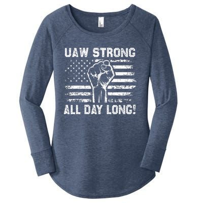 UAW Strike USA Flag Red United Auto Workers Picket Sign Women's Perfect Tri Tunic Long Sleeve Shirt