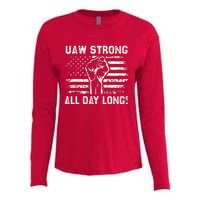 UAW Strike USA Flag Red United Auto Workers Picket Sign Womens Cotton Relaxed Long Sleeve T-Shirt