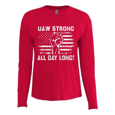 UAW Strike USA Flag Red United Auto Workers Picket Sign Womens Cotton Relaxed Long Sleeve T-Shirt