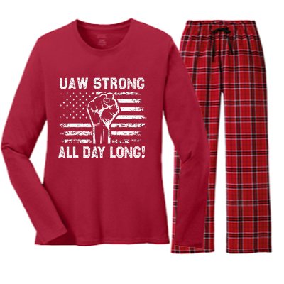 UAW Strike USA Flag Red United Auto Workers Picket Sign Women's Long Sleeve Flannel Pajama Set 