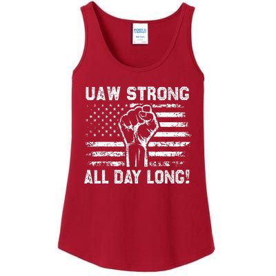 UAW Strike USA Flag Red United Auto Workers Picket Sign Ladies Essential Tank