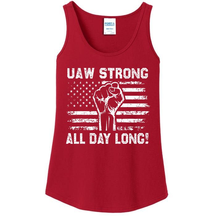 UAW Strike USA Flag Red United Auto Workers Picket Sign Ladies Essential Tank