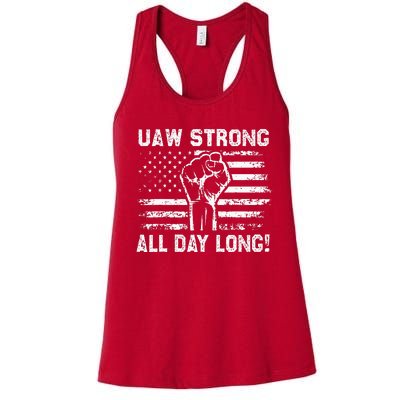 UAW Strike USA Flag Red United Auto Workers Picket Sign Women's Racerback Tank