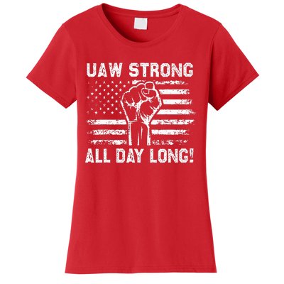 UAW Strike USA Flag Red United Auto Workers Picket Sign Women's T-Shirt