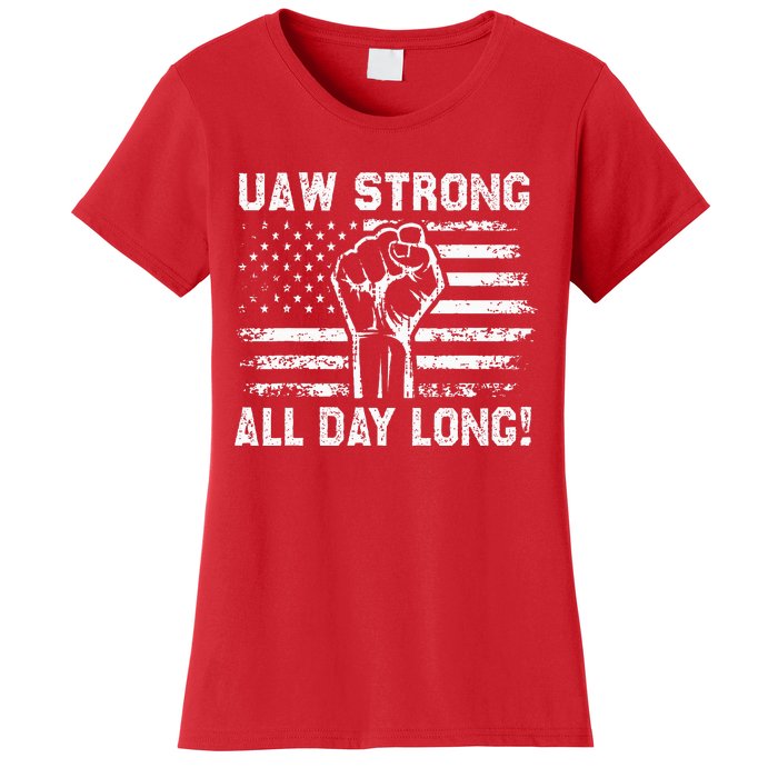 UAW Strike USA Flag Red United Auto Workers Picket Sign Women's T-Shirt