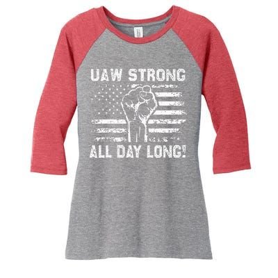 UAW Strike USA Flag Red United Auto Workers Picket Sign Women's Tri-Blend 3/4-Sleeve Raglan Shirt