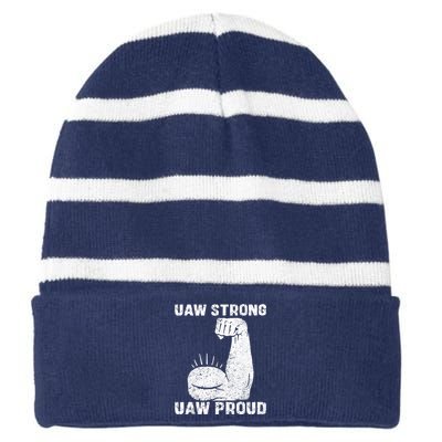 Uaw Strong Uaw Proud Union Pride Uaw Laborer Worker Striped Beanie with Solid Band