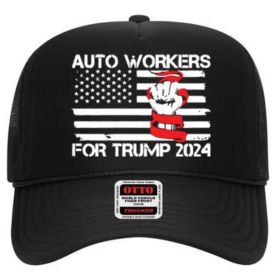 Uaw Strong Uaw Proud Union Pride Auto Workers For Trump High Crown Mesh Back Trucker Hat