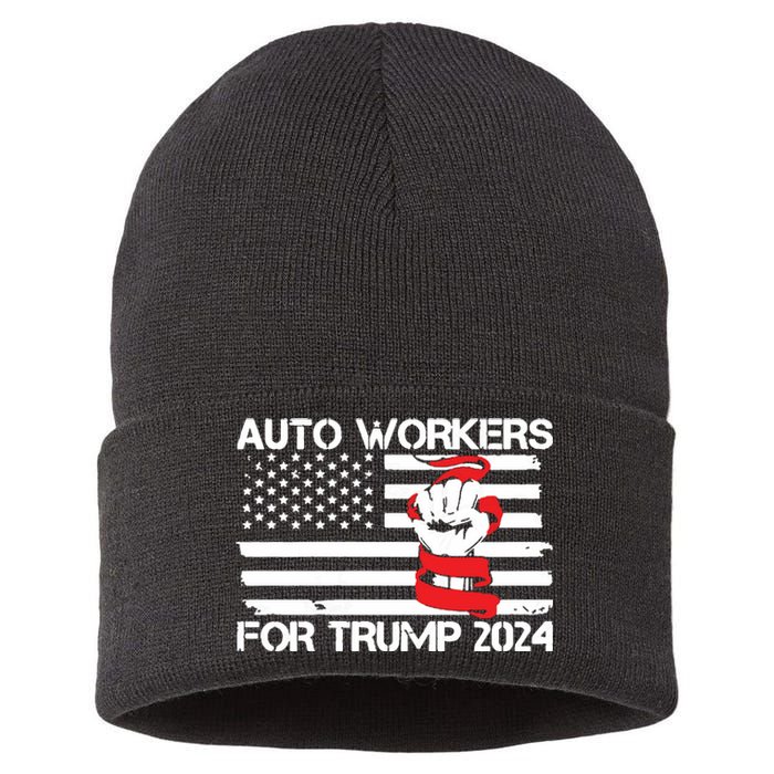 Uaw Strong Uaw Proud Union Pride Auto Workers For Trump Sustainable Knit Beanie