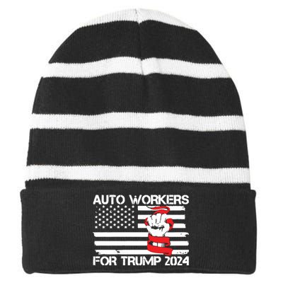 Uaw Strong Uaw Proud Union Pride Auto Workers For Trump Striped Beanie with Solid Band