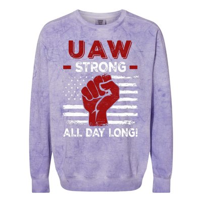 UAW Strike USA Flag Red United Auto Workers Picket Sign Colorblast Crewneck Sweatshirt