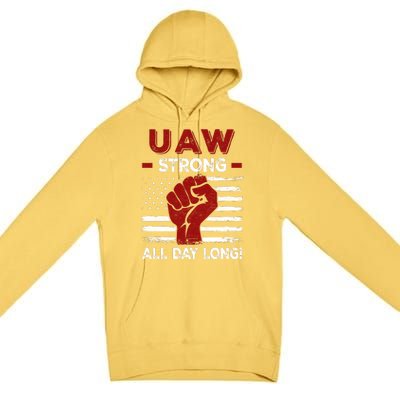 UAW Strike USA Flag Red United Auto Workers Picket Sign Premium Pullover Hoodie