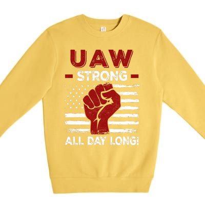 UAW Strike USA Flag Red United Auto Workers Picket Sign Premium Crewneck Sweatshirt