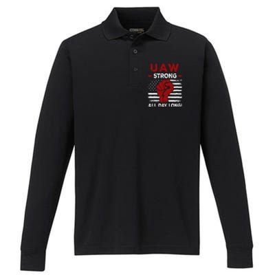 UAW Strike USA Flag Red United Auto Workers Picket Sign Performance Long Sleeve Polo