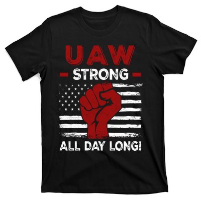 UAW Strike USA Flag Red United Auto Workers Picket Sign T-Shirt