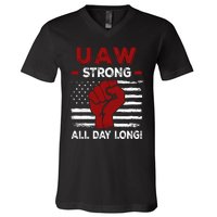 UAW Strike USA Flag Red United Auto Workers Picket Sign V-Neck T-Shirt