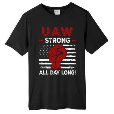 UAW Strike USA Flag Red United Auto Workers Picket Sign Tall Fusion ChromaSoft Performance T-Shirt