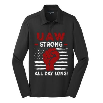 UAW Strike USA Flag Red United Auto Workers Picket Sign Silk Touch Performance Long Sleeve Polo