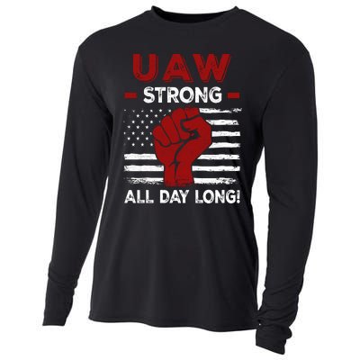 UAW Strike USA Flag Red United Auto Workers Picket Sign Cooling Performance Long Sleeve Crew