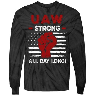 UAW Strike USA Flag Red United Auto Workers Picket Sign Tie-Dye Long Sleeve Shirt