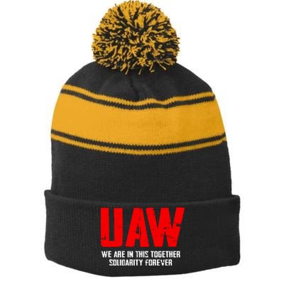 Uaw Strike United Auto Workers Union Uaw Strong Stripe Pom Pom Beanie