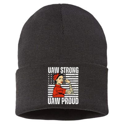 Uaw Strong Uaw Proud Union Pride Uaw Laborer Worker Sustainable Knit Beanie