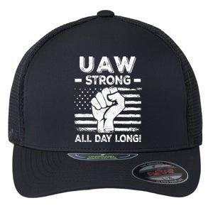 UAW Strike USA Flag Red United Auto Workers Picket Sign Flexfit Unipanel Trucker Cap